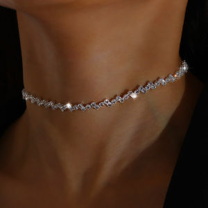 Stonefans Fashion Rhinestone Wave Necklace High Quality Jewelry for Women Simple Tennis Chain Necklace Choker Accessories Gift