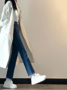 Karrar betsey | White British-style Korean High-end Straight Shoulder Mid-long Trench Coat