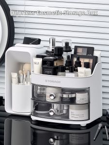 Dust-proof Rotating Large Capacity Dividers Makeup Storage Box