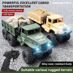 HSOH 1:16 2.4G Aluminum Alloy Six Wheel Military RC Truck with Lights Outdoor Remote Control Cars Toys Gift for Children.