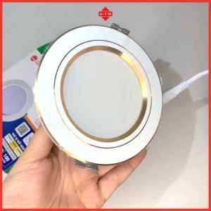 Đèn Âm Trần Đổi Màu Rạng Đông - Đèn Led Downlight Âm Trần 3 Màu Viền Vàng AT10 DM - BH 2 Năm