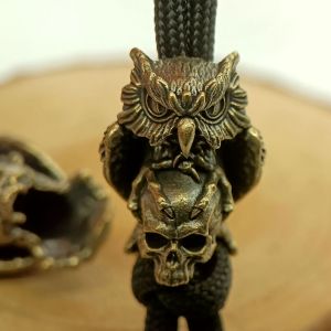 Brass Owl Skull Head Paracord Beads EDC Knife Beads DIY Bracelet Accessories Outdoor Tool Survival Umbrella Rope Lanyard Pendant