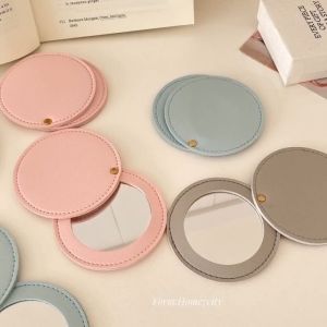 BECORATE 1PC Portable Mini Makeup Pocket Mirror Round Rotatable PU Leather Cosmetic Folding Mirror