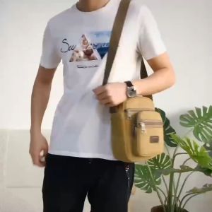 HY BAG #2915 FASHION MENS CASUAL CANVAS CROSSBODY SLING BAG WITH MULTI-COMPARTMENT