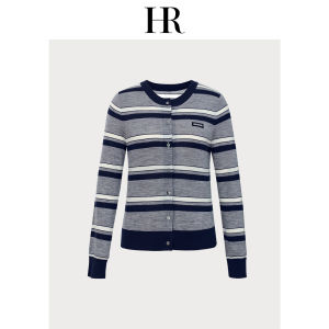 HR | HR Helena Rubinstein Womens Knitted Woolen Cardigan Striped Slim Fit Base Shirt Shopping Mall Same Style Autumn New Arrival