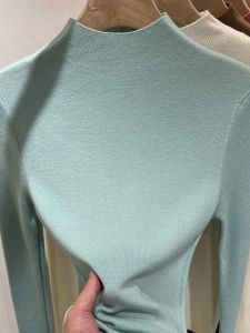 Áo Len Dệt Kim Cổ Cao Màu Xanh Lá Cây Mát Mẻ Cho Nữ Mùa Thu Đông Thường Ngày Cổ Tròn Tay Dài Chất Liệu Khác 100%