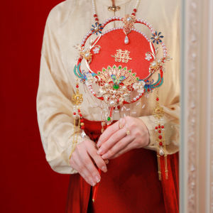 Red Bridal Handmade DIY Wedding Fan Face Covering New Chinese Style Group Fan High End Silk Or Bamboo Material Home Decor