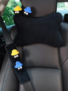 Automotive Headrest Neck Pillow for Car Interior Pillow Cute Cartoon Briquette Black Fluff Winter Short Shoulder Sleeve Decoration