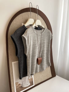 Retro Mixed Color Knitted round Neck Short Sleeve T-Shirt Women Summer Loose Fit Miniature Top Lemon Wave Home Fashion