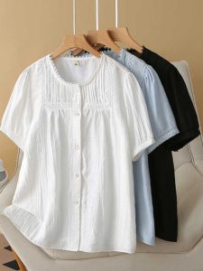 Plus Size Summer Clothes K-style New Arrival French Style Shirt Plus Size Ladies Stylish Lace Lace Stitching Ruffle Chic Tops