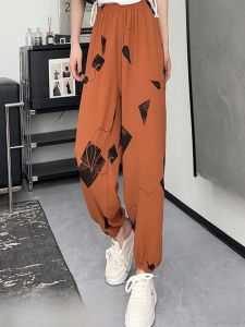 กางเกงลำลองผู้หญิงผ้าฝ้ายลินินหลวมสบาย ๆ ทรงหลวม เอวยางยืด กางเกงขายาวลำลองสไตล์ฮาราจูกุ ฤดูร้อน 2024 คอลเลกชั่นใหม่