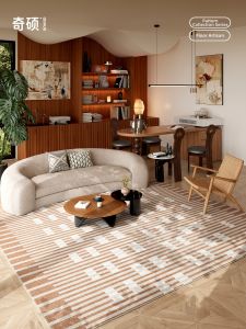 QISHUO | Vintage Grid Cream Style Water-resistant Easy Clean Living Room Rug