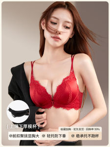 Red Zodiac Year Womens Underwear Set Adjustable Flat Chest Bra Collection Side Breast Reduction Beautiful Back Front Buttoning