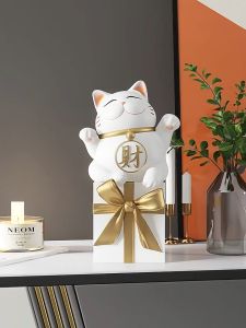 Tượng Mèo Thần Tài Vẫy Tay Phát Tài Phát Lộc Ngồi Trên Hộp Quà Trang Trí Cửa Hàng Phong Cách Nhẹ Nhàng Tinh Tế