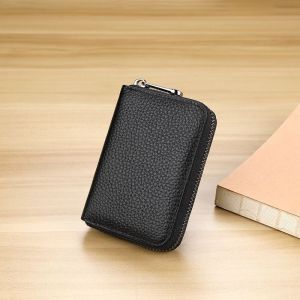 1PC Compact Zipper Wallet – Ultra-thin Credit Card Holder with Large Capacity Black Ideal for IDs & Cards