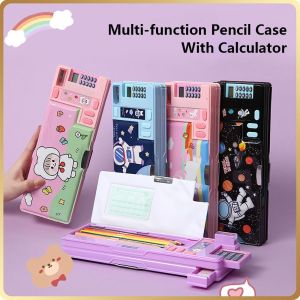 ROLL With Calculator Pencil Case Double Layer Pencil Sharpener Pencil Box Large Capacity Plastic Stationery Organizer For Boys/Girls