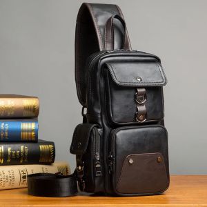 Vintage Luxury Designer Leather Crossbody Bags for Men Messenger Chest Bag Fashion Casual Bag Waterproof PU Single Shoulder Bags