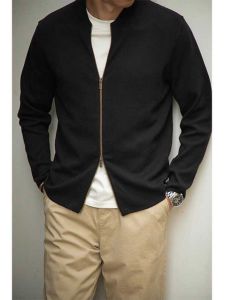 Thời Trang Sành Điệu American Retro Dệt Kim MA1 Pilot Áo Khoác Mở Áo Khoác Cardigan Áo Len Quần Áo Nam Có Bộ Kim Bốn Lỗ Bóng Chày Cổ Áo