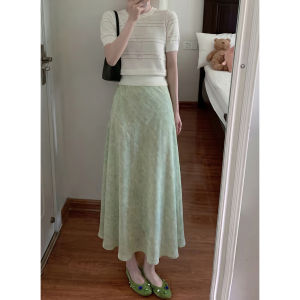 YIFANSHI | Green French Print New Loose Fitting A-Line Skirt