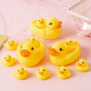 Ovly Yellow Duck Family with Squeeze Sound Bath Toy Soft Rubber Float Cute Duck Play Bath Christmas Gift For Children Kids Baby