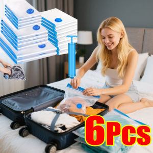 6PCS Vacuum Bag With Valve or Pump for Clothes Storing Large Plastic Compression Empty Bag Travel Accessories Storage Container