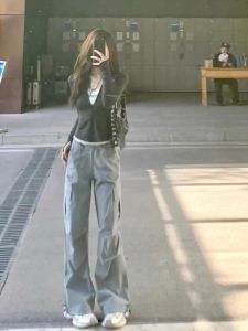 กางเกงทำงานแห้งเร็ว กางเกงขายาวทรงหลวมสไตล์ฮาราจูกุ กางเกงขายาวลำลองสำหรับผู้หญิง กางเกงขายาวทรงขากว้างแบบลำลองสำหรับผู้หญิง