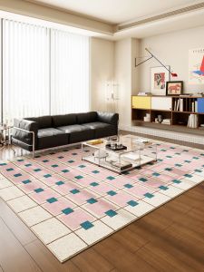 NAIERDENG | Dopamine Living Room Bedside Carpet Easy-to-clean Waterproof Pink Checkered