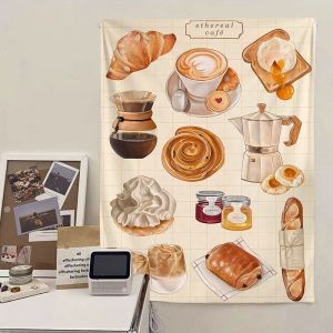 VIKAMA Bánh Mì Cao Cấp Retro Bánh Mì Nướng Phô Mai Tường Tấm Thảm Ấm Áp Ins Phong Cách Nhà Bếp Polyester Phông Nền Máy Giặt Được Trang Trí Treo Tường
