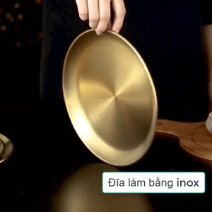 Khay đĩa để đồ ăn đa năng tiện dụng bằng inox 201 hình tròn màu vàng hoặc bạc tùy chọn
