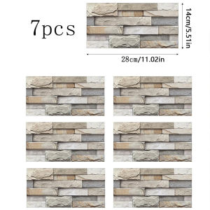 7Pcs Brick Pattern Wall Stickers 3D Peel and Stick Wall Paper Self Adhesive Wall Tile Sticker for Kitchen Bathroom Home Decor