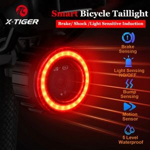 X-TIGER Sensor Brake Light Dual Bracket Smart Bike Tail Light Waterproof LED Super Bright Bicycle Safety Warning Lights