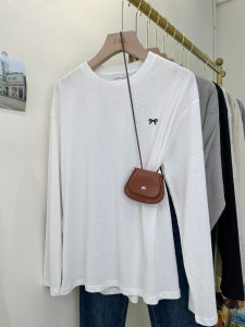 Heavy Embroidery Butterfly Knot Long Sleeve Loose Womens T-shirt Spring Autumn New Style Cotton Polyester Blend Comfortable Fit