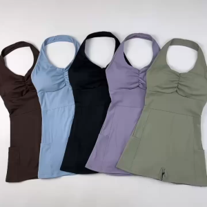 Set đồ tập gym yoga thể thao nữ bộ jumsuit liền thân đùi kèm mút nhiều màu thun poly co giãn 4 chiều BINSPORTS BN130