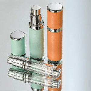 ABTravel 5ml Refillable Perfume Atomizer - Mini Spray Bottle with Lychee Texture Leather Design Magnetic Gold Trim and Aluminum Alloy Body