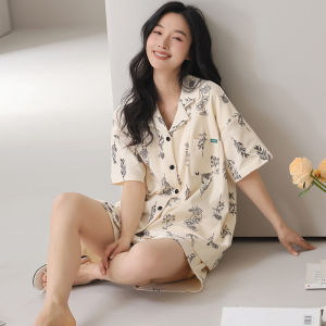 miiow | Cat Lady Summer Sleepwear Womens Pure Cotton Short Sleeve Shorts Set Soft Comfortable Cool Feeling Breathable Large Size Ladies Home Clothes