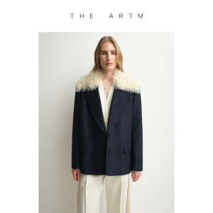 Ridge Texture Woolen Removable Fur Collar Womens Coat