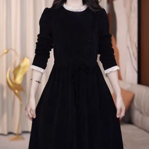 Hebe Style Slimming High End European Cotton Velvet Dress Spring New Women Fashion Thickened Elegant Evening Gown Skirt