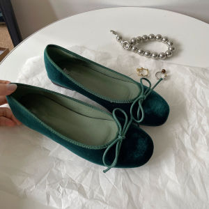 Cloud Soft Bottom Flat Bottom Ballet Shoes Butterfly Knot Velvet Slip-On Casual Footwear for Young Women under 40 Years Old