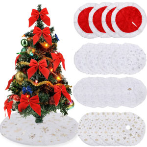 38cm Christmas Tree Skirt White Plush Snowflake Home Mat Round Christmas Tree Floor Skirt Christmas and New Year Decorations