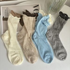 Gray Spliced Womens Mid-Calf Socks Thin Cotton Summer Trendy Retro Versatile White Over-The-Knee Cotton Sweat Absorbent Socks