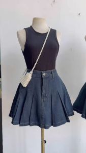 Chân váy A Bigsize Nữ dập ly lưng cao vải jean thời trang đứng phom tôn dáng có quần bảo hộ - CV417