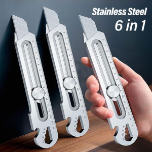 YESPERY เครื่องมือศิลปะอเนกประสงค์6อิน1สแตนเลสเครื่องเขียนสำหรับวัตถุประสงค์ทั้งหมดขวดที่เปิดกระป๋องไม้บรรทัดสกรู