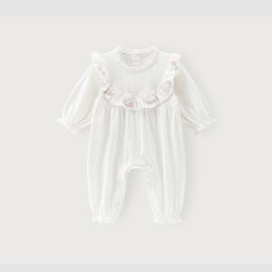 Spring Autumn Baby Girl Romper Suit Elastic Bandage Home Crawling Suit Cute Princess Wood Cotton Long Sleeve Infant Outfit