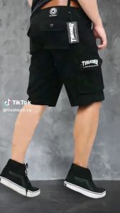 Set 4 Pcs Celana Pendek Cargo Pria Poliester Serat Alami Nyaman Pinggang Elastis - Hitam/Beige