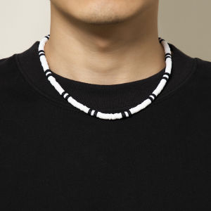 Boho Simple Black White Polymer Clay Choker Necklace for Men Vintage Trend Beaded Short Clavicle Chain Male Party Jewelry Gift