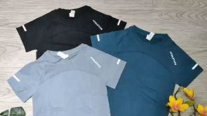 Áo thun nữ tập gym yoga aerobic thể thao ngắn tay phủ bụng chất liệu thun dệt kim co dãn 4 chiều BINSPORTS A255