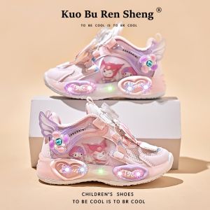 Girls Sport Shoes with Rotating Buckle And Lighting Feature Low Top Running Shoes Princess Style Dad Shoes Childrens Footwear