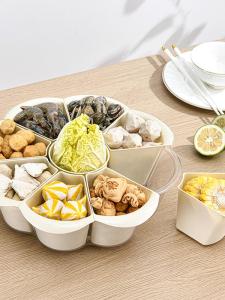 จานหม้อต้มหมูแบบหมุนได้ ชั้นวางอาหารหลายชั้น จานใส่เครื่องปรุงรสพร้อมกรองได้ ขนาดใหญ่ 2 ชั้น อุปกรณ์ทำอาหารในครัว