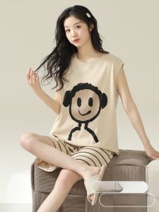MiiOW | Bộ đồ ngủ cotton nguyên chất mùa hè không tay thường ngày cho nữ Bộ đồ mặc nhà họa tiết hoạt hình MiiOW XW-AM-730