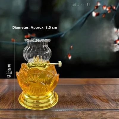 Adjustable Light Crystal Lotus Oil Lamp Dustproof Windproof Long Burning Home Decor Temple Recommended Smokeless Candle Holder